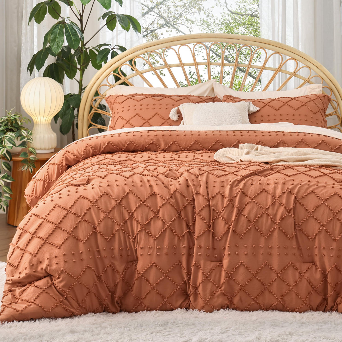 Bedsure California King Comforter Set - Pumpkin Comforter, Boho Tufted Shabby Chic Bedding Comforter Set, 3 Pieces Farmhouse Bed
