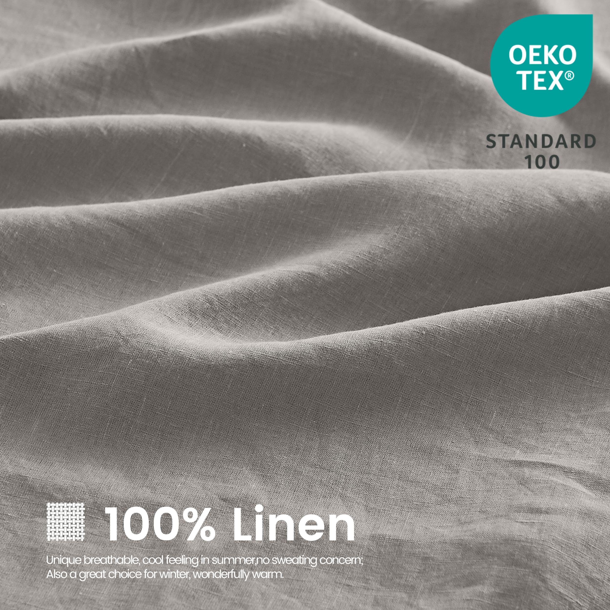 Simple&Opulence 100% Linen Duvet Cover Set 2Pcs Basic Style Natural French Washed Flax Solid Color Soft Breathable Farmhouse Bedding With Button Closure - Dove Grey, Twin