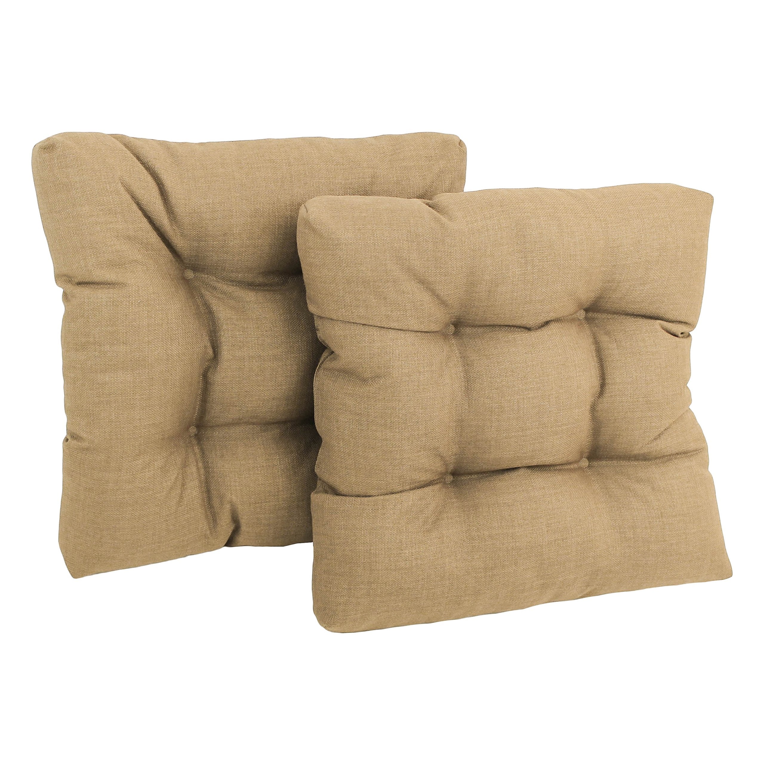 Blazing Needles Indoor/Outdoor Square Tufted Chair Cushion, 19 x 19, Sandstone 2 Count