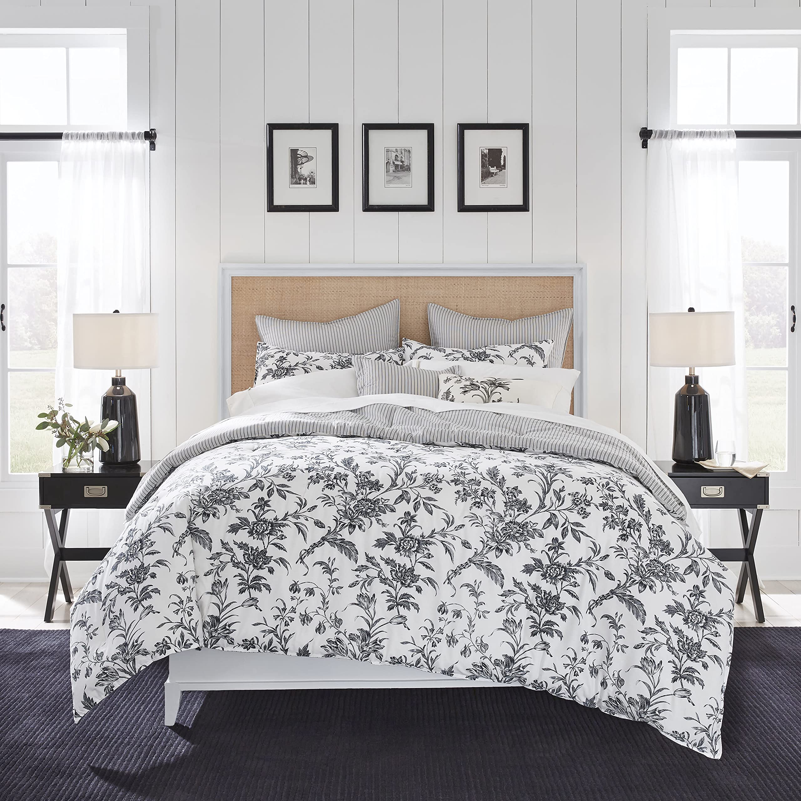 Laura Ashley  Queen Comforter Set, Soft & Reversible Cotton Bedding, Medium Weight 7 Piece Bed Set With Matching Pillowcases, E