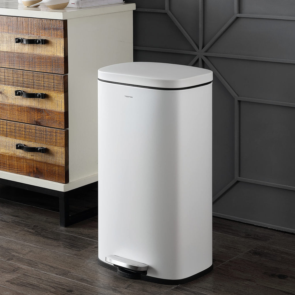 Happimess Hpm1011C Curtis 8-Gallon Step-Open Trash Can With Soft-Close Lid, Modern, Minimalistic, Fingerprint Proof For Home, Ki