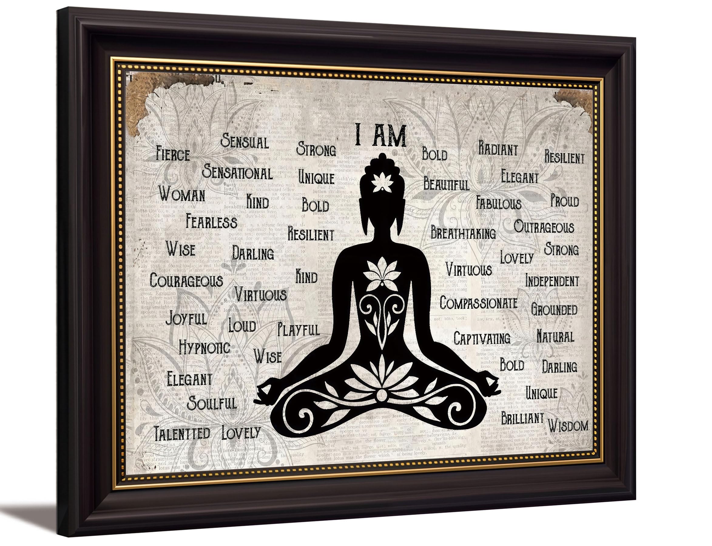Dark Brown Framed Zen canvas wall art Calming Zen Lotus Wall Decor Picture Minimalist Black White Spiritual Meditation Poster Pr
