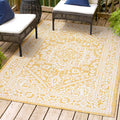 Jonathan Y Smb101I-5 Sinjuri Medallion Textured Weave Indoor Outdoor Area-Rug, Coastal, Traditional, Transitional Easy-Cleaning,