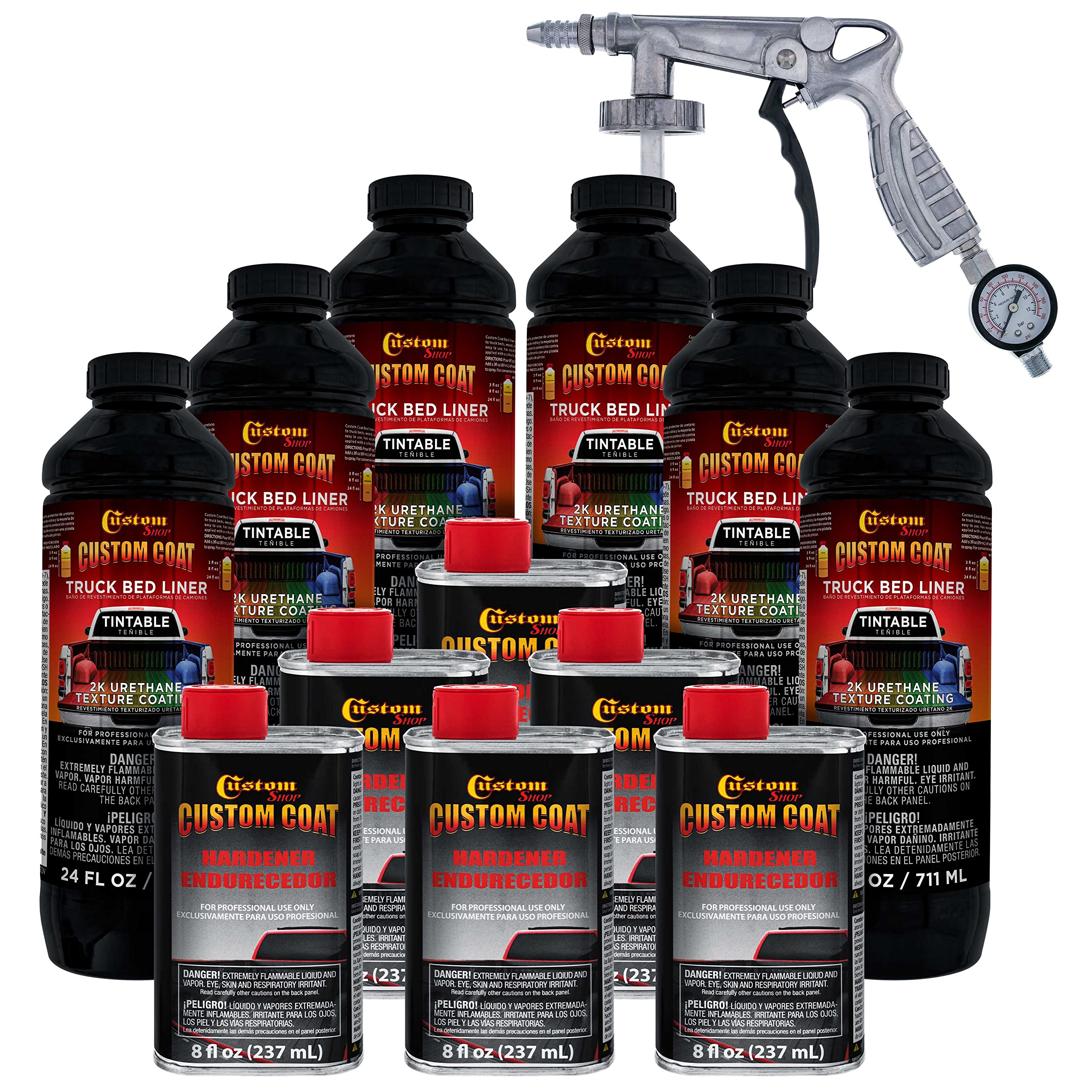 Custom Coat Tintable Base Only 1.5 Gallon (6 Quart) Urethane Spray-On Truck Bed Liner Kit With Spray Gun And Regulator - Easy 3