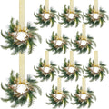 Zeyune 12 Pcs Christmas Kitchen Cabinet Wreaths with Plaid Bow Ribbon Hanging Cabinet Doors Wreaths Decorative for Kitchen Windo