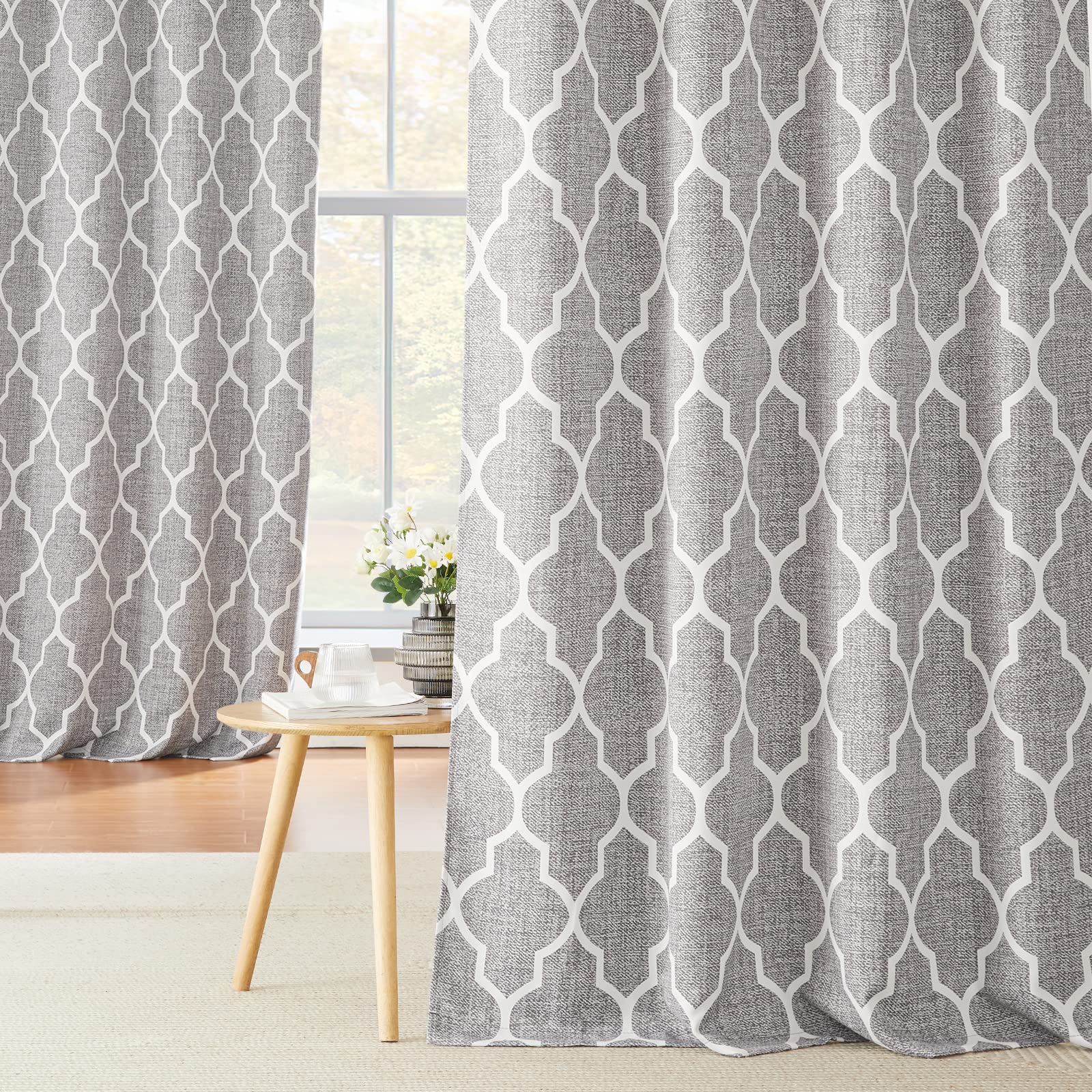 Kgorge Grey Curtains For Living Room, Blackout Linen Look Curtains And Drapes Elegant Privacy Lattice Backdrops For Party Bedroo