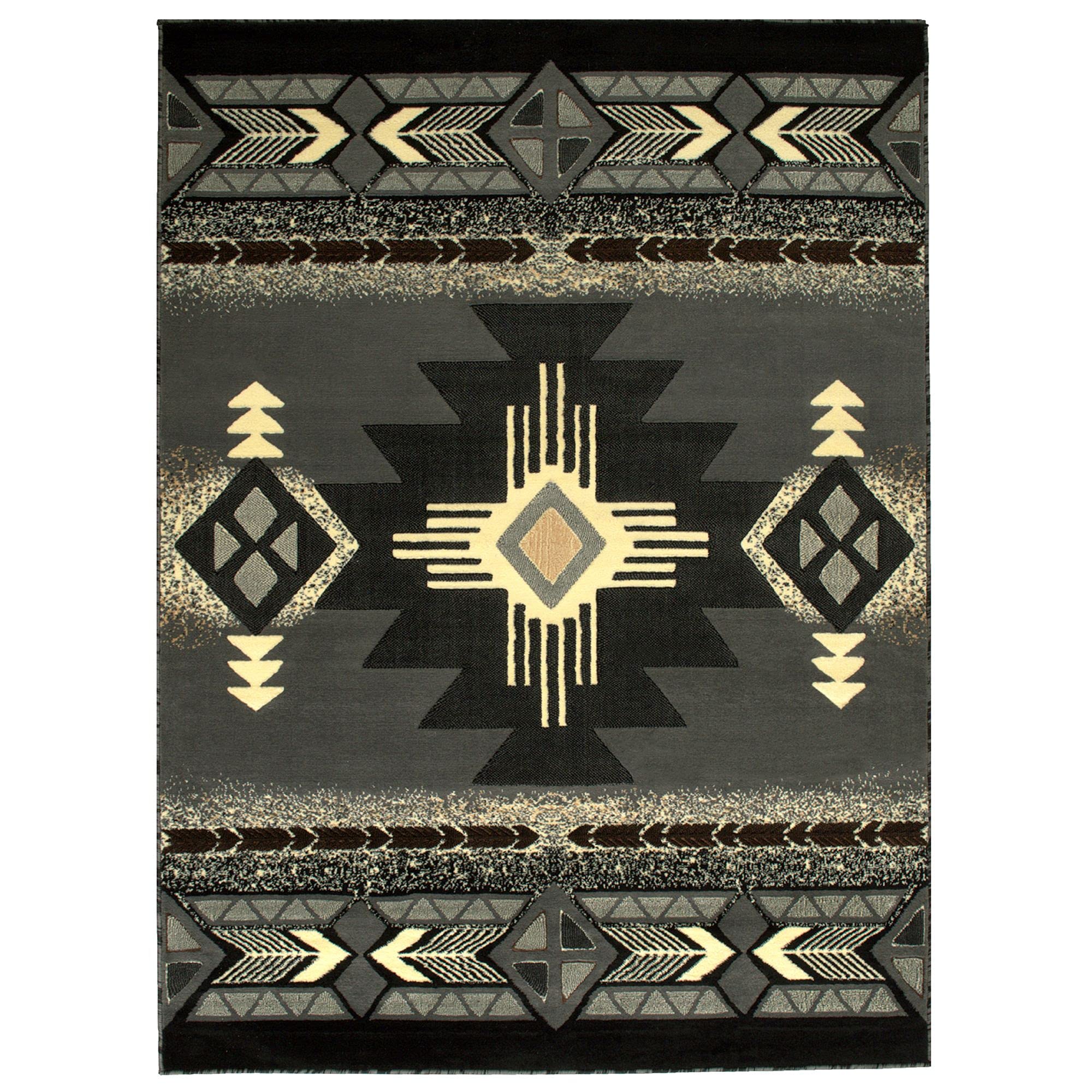 YHSF South West Native American Area Rug C318 (Grey, 5 Feet x 7 Feet)