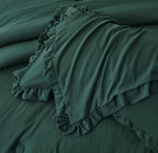 Chezmoi Collection Nora Emerald Green Comforter Set Full Size 3-Piece Fluffy Soft Lightweight Bedding Ruffled Edge Trim Stone-Wa