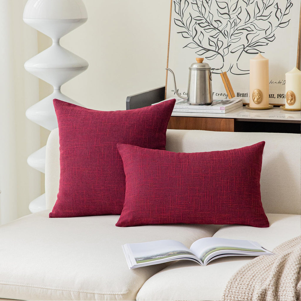 Kevin Textile Supersoft Faux Linen Square Christmas Throw Cushion Cover Pillowcase, Hidden Zipper, 18X18 Inch(2 Piece, Sangria R