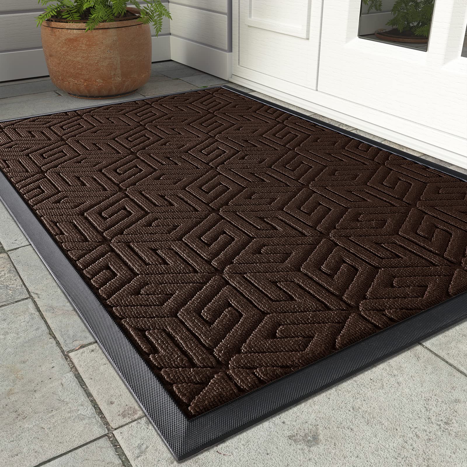 Yimobra Brown Front Entrance Door Mat Outdoor Indoor, 36X24 Inch, Heavy Duty Doormat Entryway Floor Mat, Non Slip Sturdy Rubber