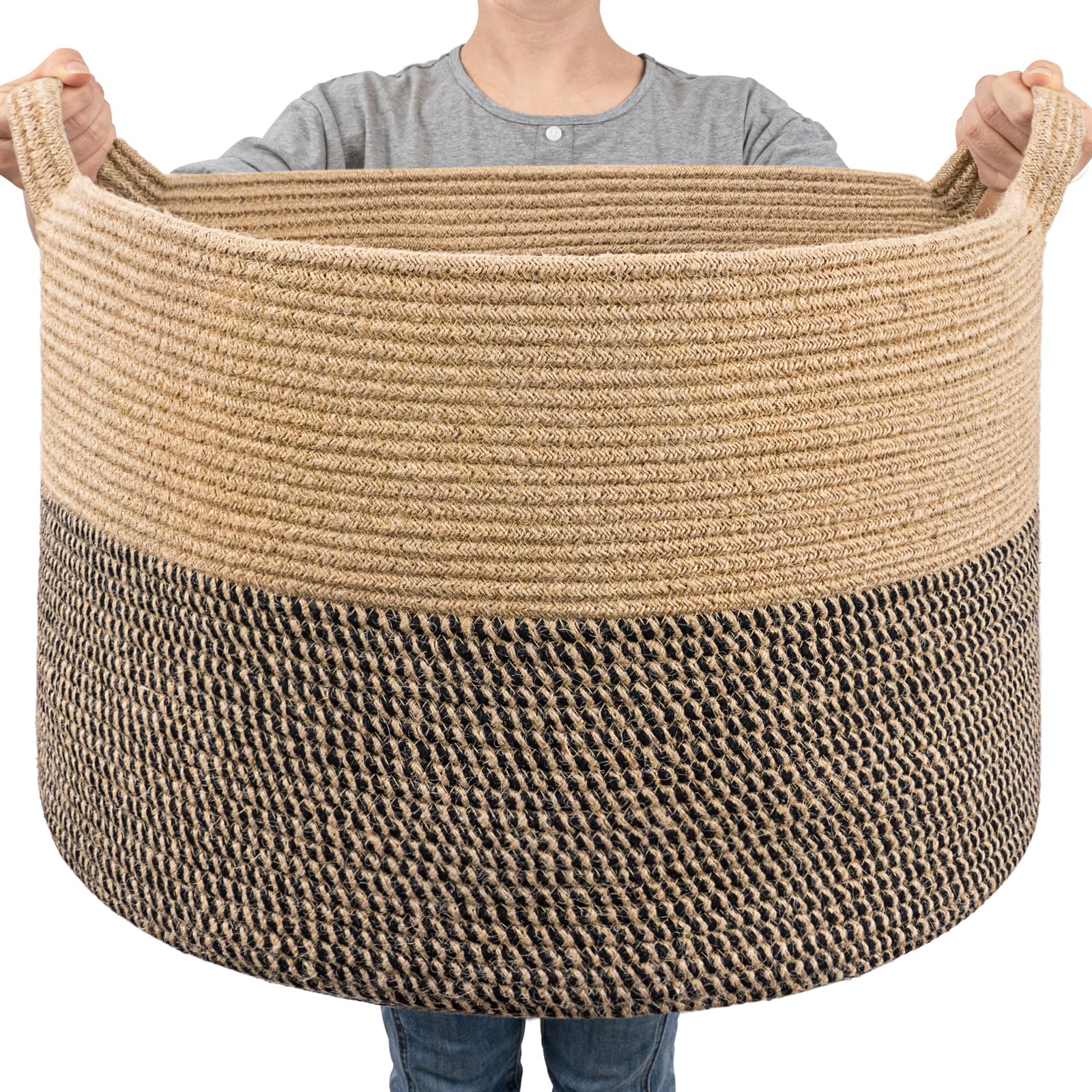 Goodpick Extra Large Wicker Storage Basket, 83L Woven Blanket Storage for Living Room, Round Woven Basket for Clothes, Large Jut