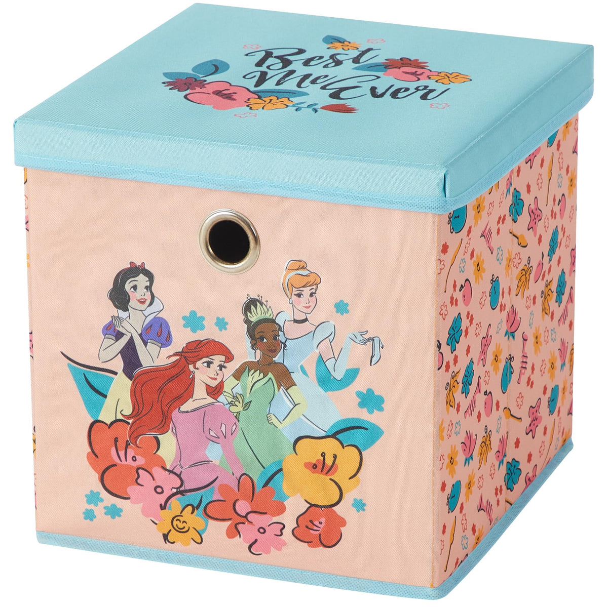 Idea Nuova Disney Princess Collapsible Fabric Storage Cube,10 Organizer Bin with Lid for Bedroom, Playroom, and Closet