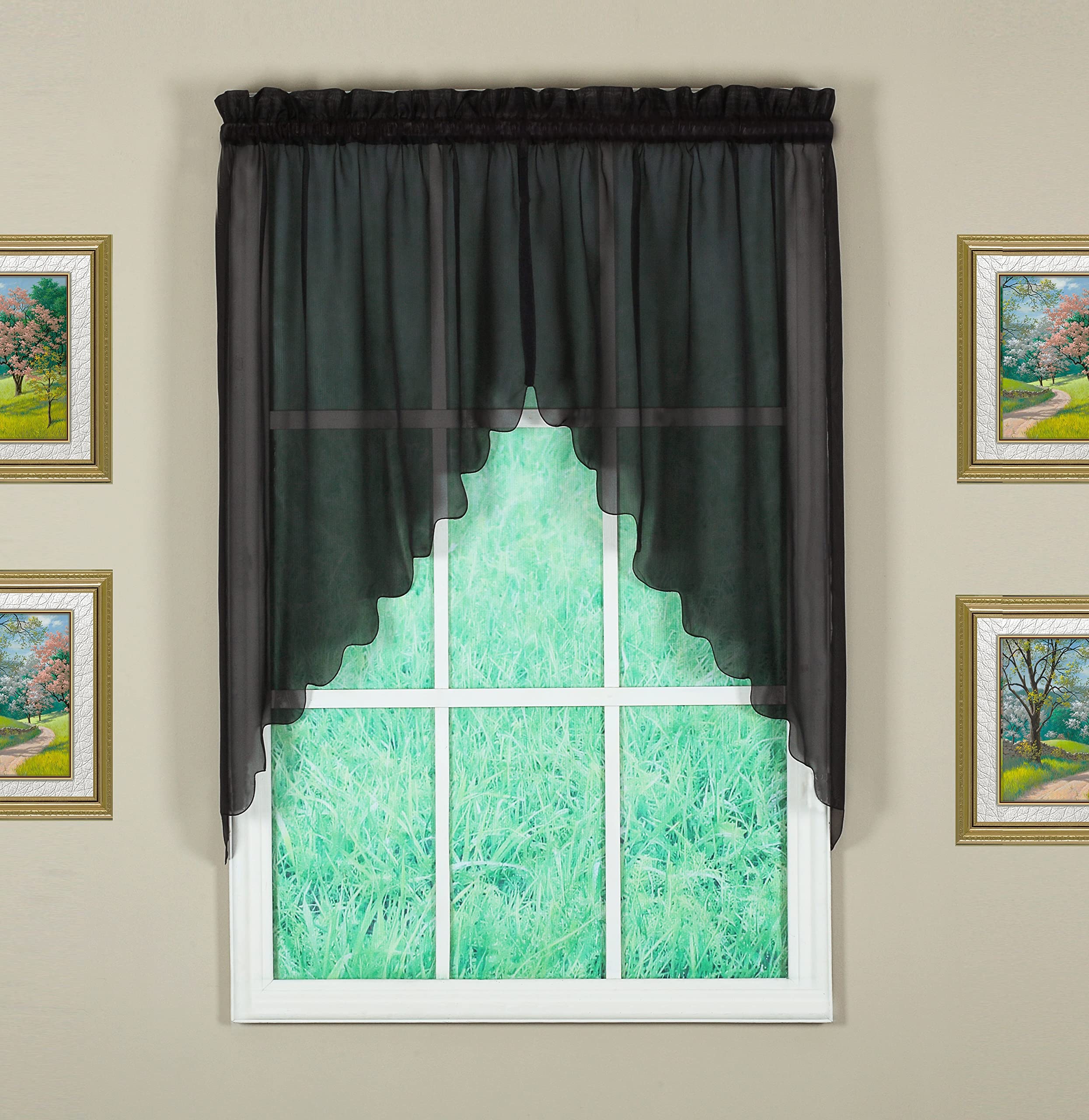 Today'S Curtain Emelia Original Voile Swag Pair 38', Black, 60'W X 38'L