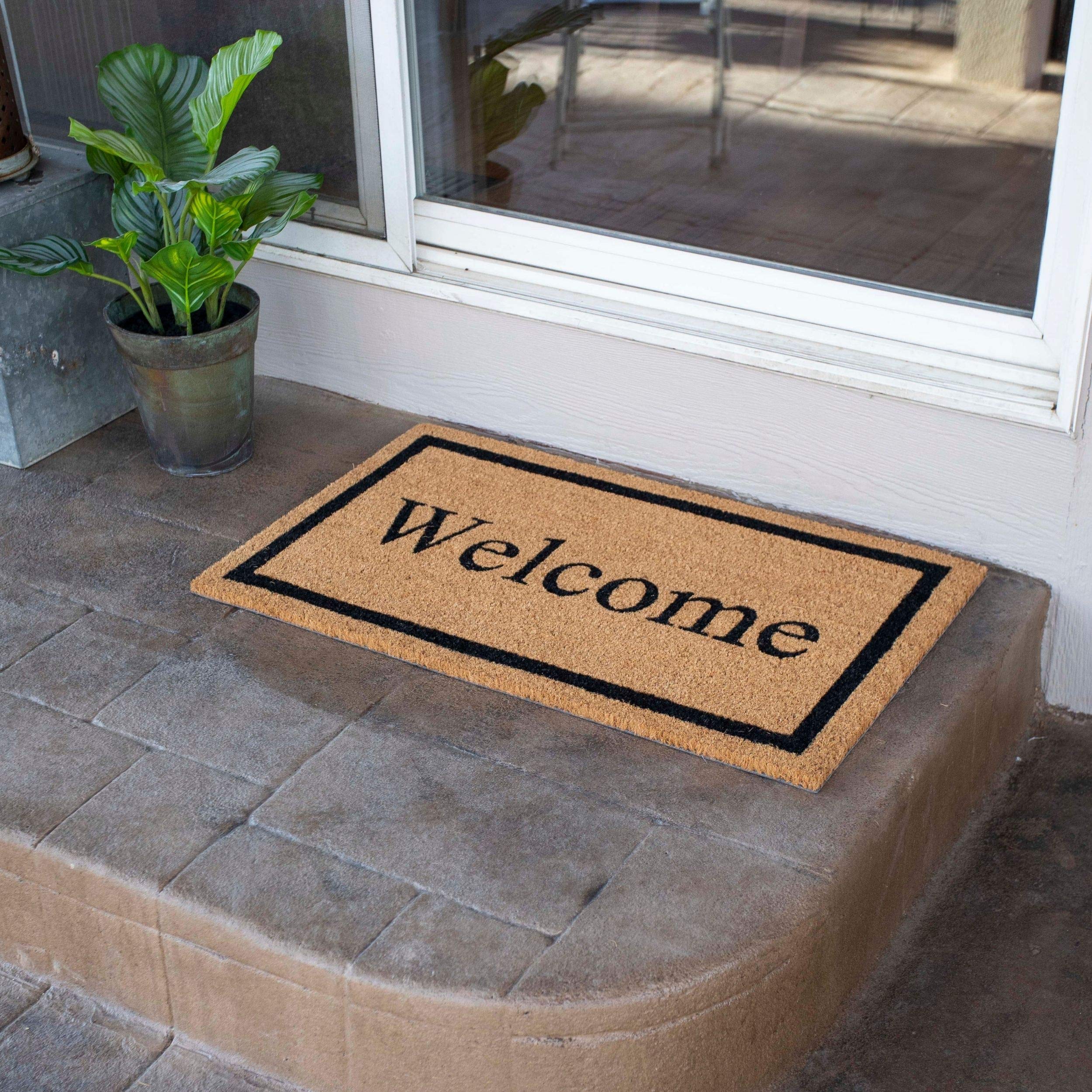 Birdrock Home Welcome Coir Doormat - Vinyl Backed, Waterproof, Dirt Trapper, Heavy Duty, For Indoor/Outdoor Entry, Porch, Garage, Black Border, Natural Fade, Mud Catching, House, 18 X 30 Inch