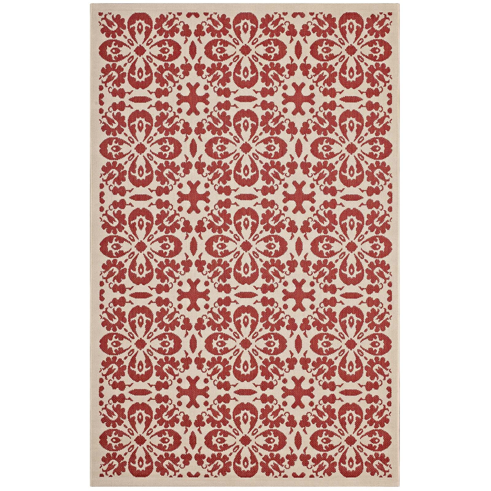 Modway Ariana Vintage Floral Trellis 9X12 Indoor And Outdoor Area Rug In Red And Beige