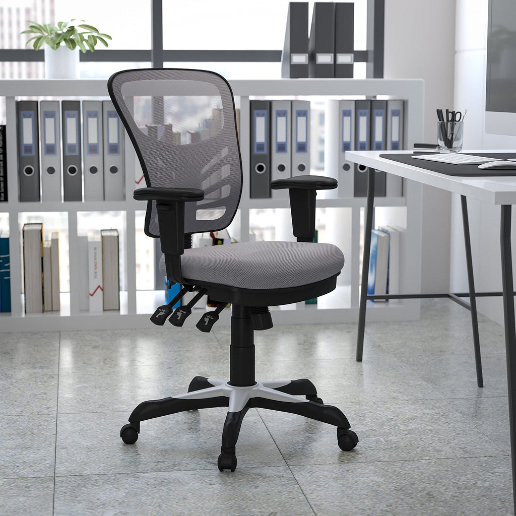 Flash Furniture Nicholas Mid-Back Swivel Office and Gaming Chair, Ergonomic Mesh Office Chair with Adjustable Lumbar Support and Height, Gray