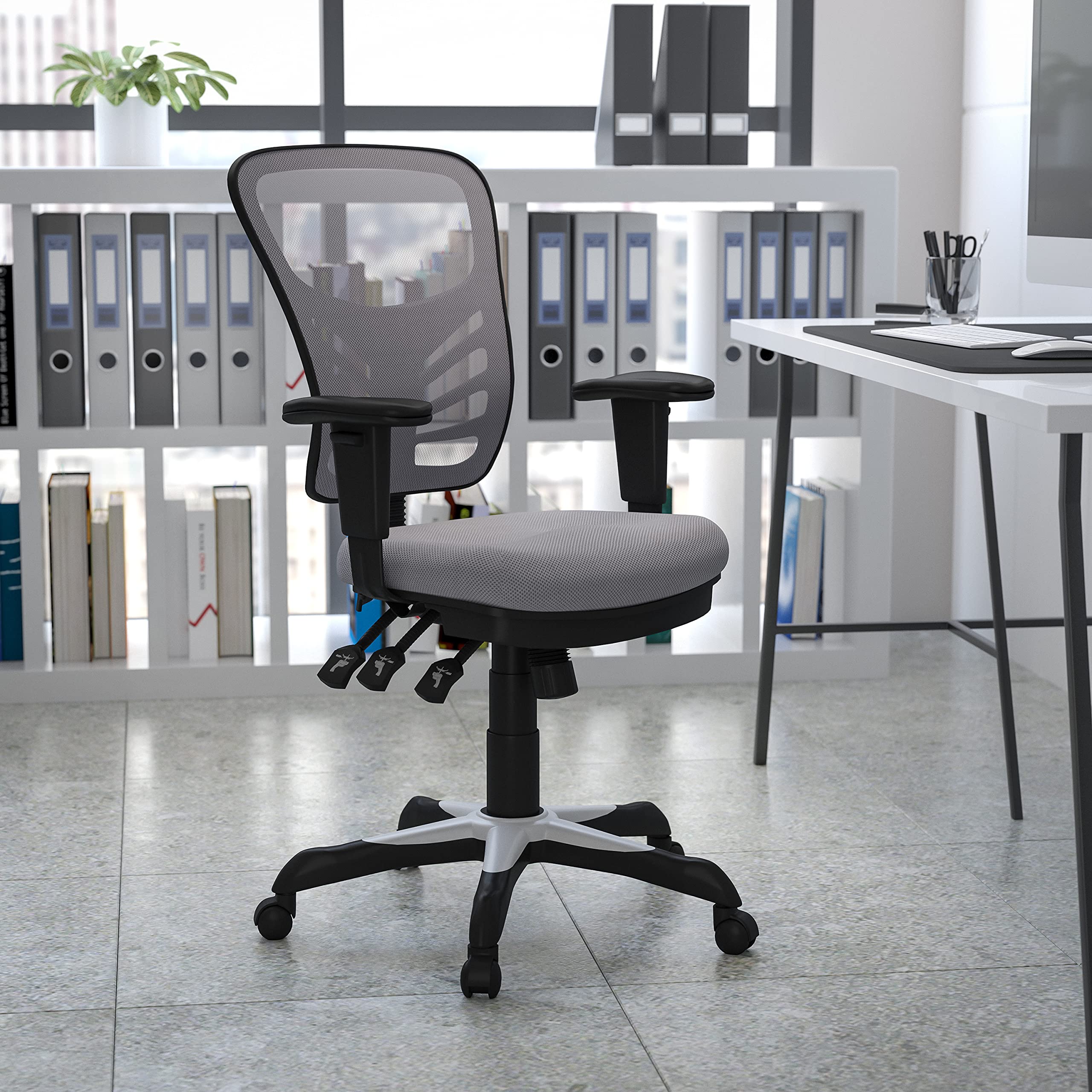 Flash Furniture Nicholas Mid-Back Swivel Office and Gaming Chair, Ergonomic Mesh Office Chair with Adjustable Lumbar Support and Height, Gray