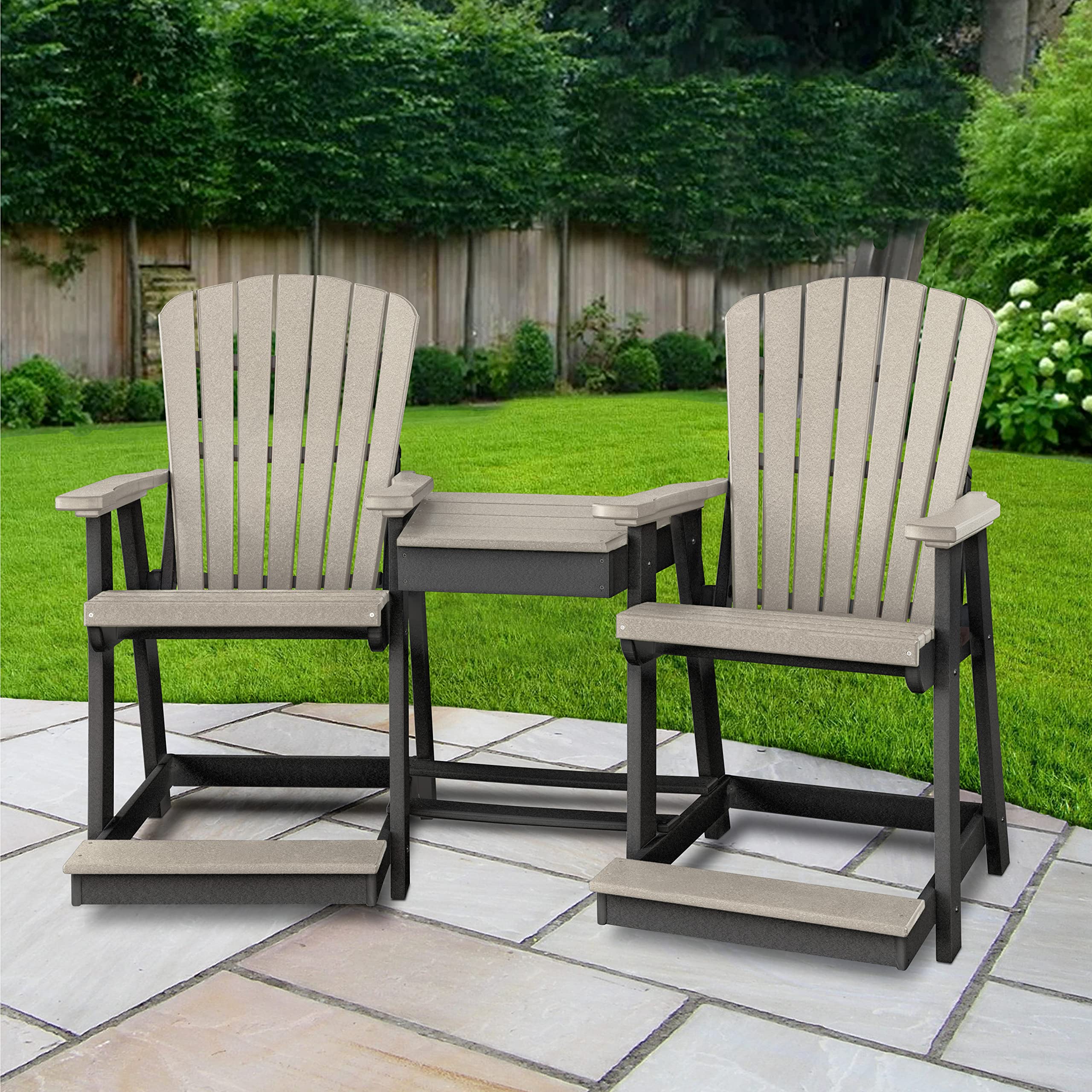 American Furniture Classics Counter Height Settee Table Combo, Weatherwood and Black