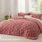 Bedsure Queen Size Comforter Set Grayish Pink, Boho Tufted Bed Set, Checkered Farmhouse Shabby Chic Bedding, 3 Pieces, 1 Plaid Geometric Comforter And 2 Pillow Shams