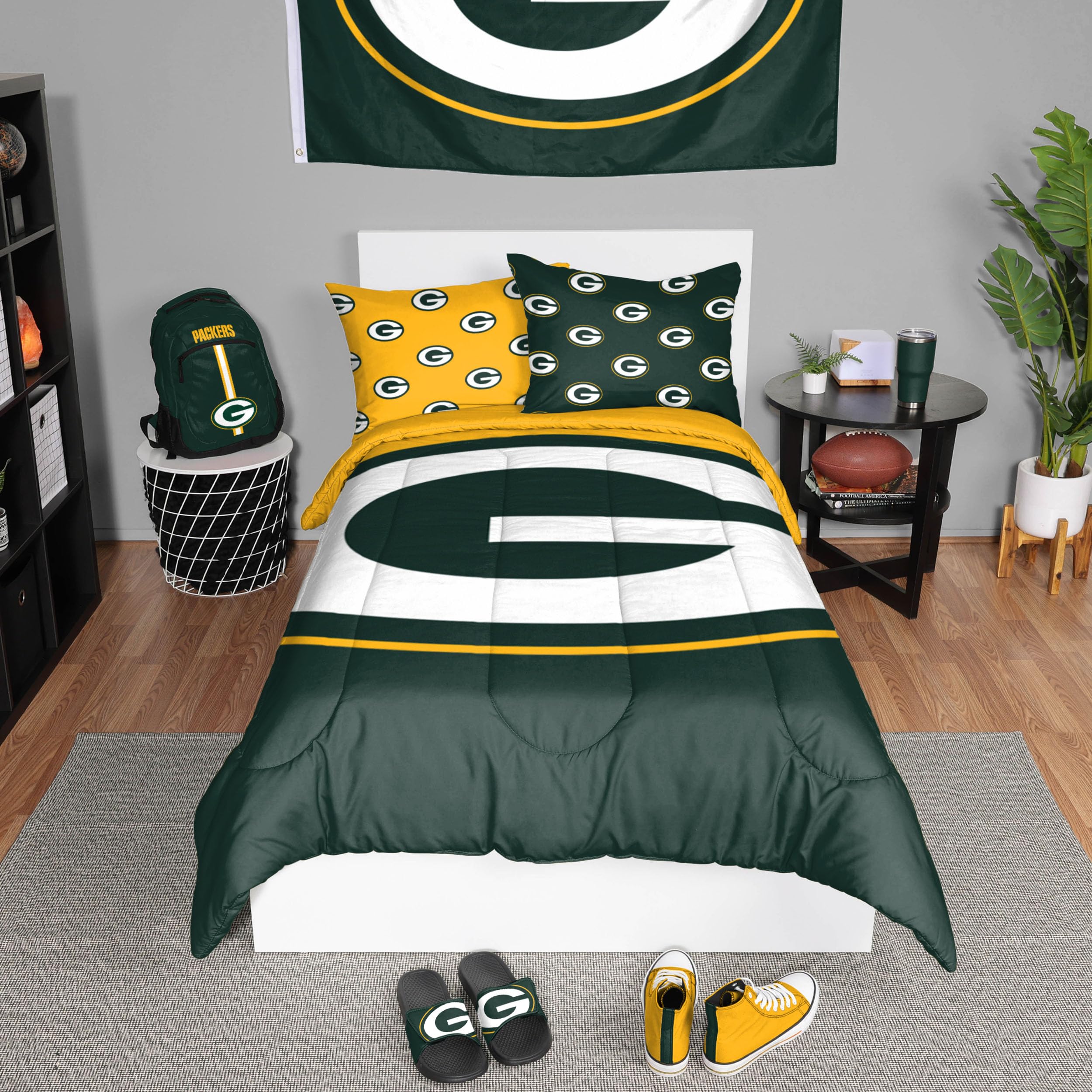 Foco Green Bay Packers Nfl Team Color Bed In A Bag Comforter Bedding 3 Piece Twin Set