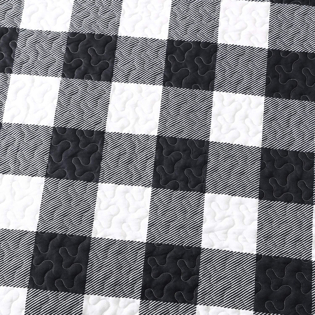 Exq Home Quilt Set Full/Queen Size 3 Piece,Lightweight Microfiber Coverlet Modern Style Black And White Squares Pattern Bedsprea