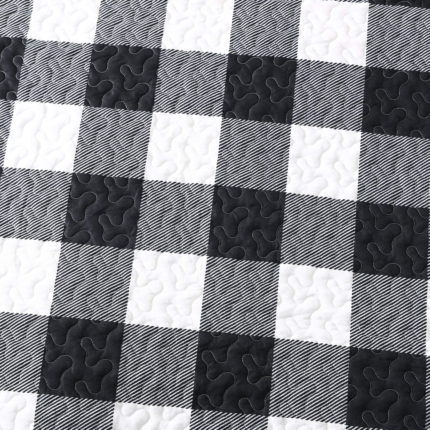 Exq Home Quilt Set Full/Queen Size 3 Piece,Lightweight Microfiber Coverlet Modern Style Black And White Squares Pattern Bedsprea
