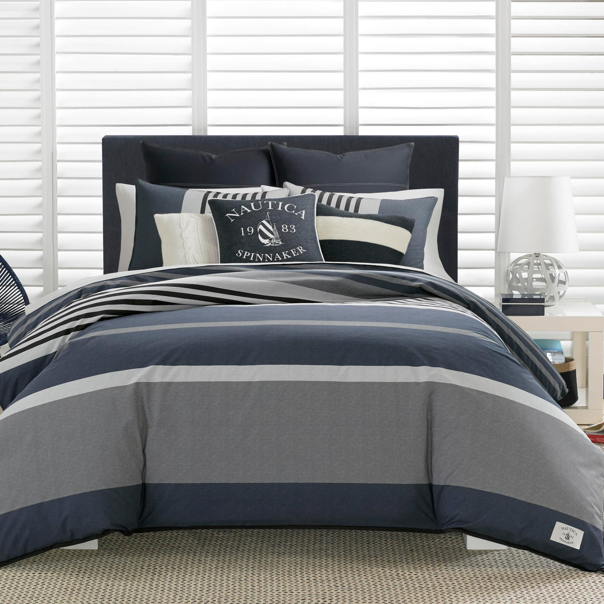 Nautica Duvet Cover Set Cotton Reversible Bedding With Matching Shams, Styligh Home Decor, Queen, Rendon Charcoal/Navy