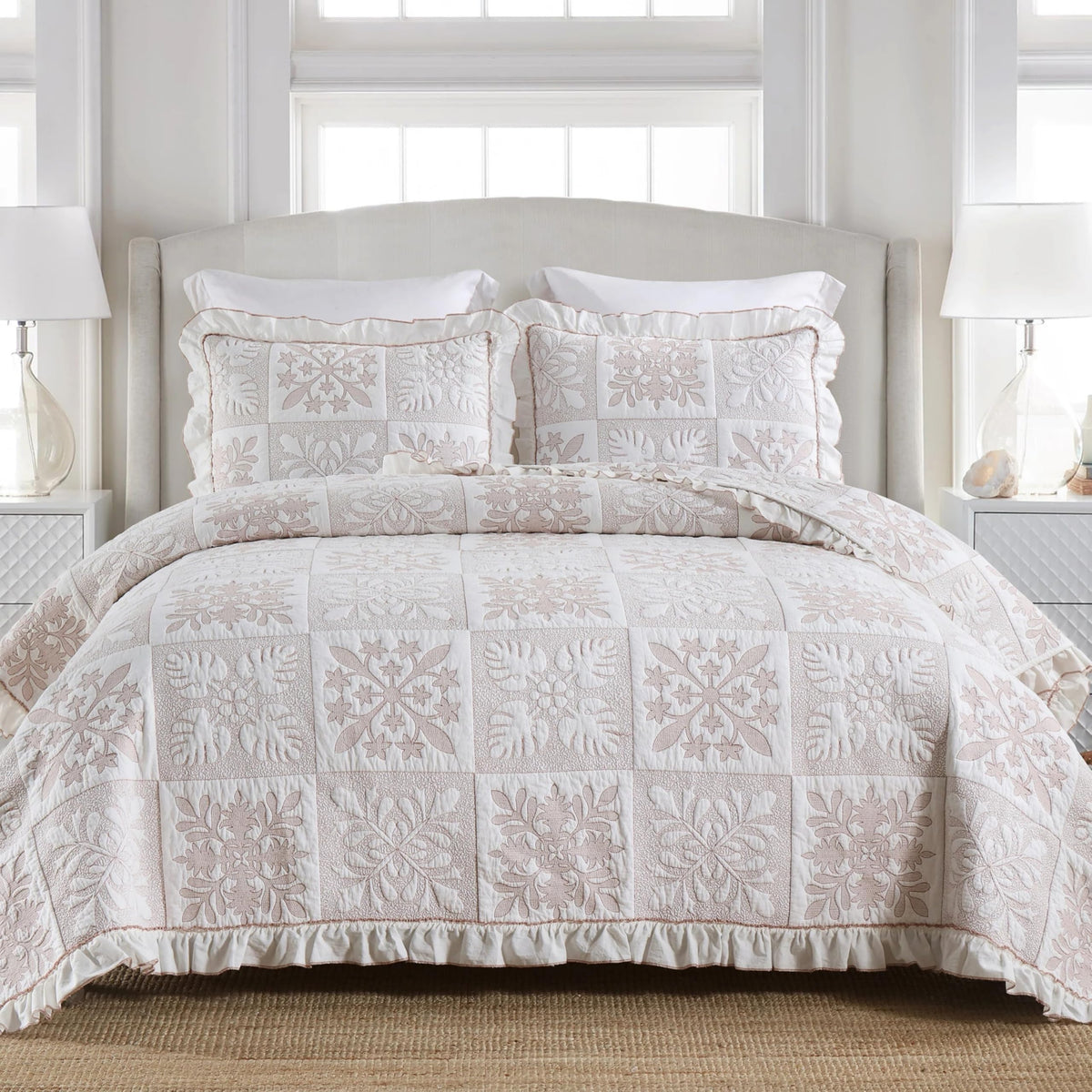 Marcielo 3-Piece 100% Cotton Oversized Bedspread Lightweight Quilt Coverlet Embroidery Farmhouse Bedding Set (Tj Beige, King (11