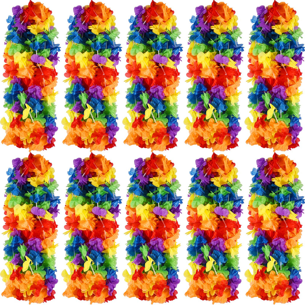 Hananona 100 Pcs Hawaii Leis Colorful Flower Garland Hawaiian Luau Party Neck Loop, Rainbow Luau Leis Necklaces for Hula Leis Da