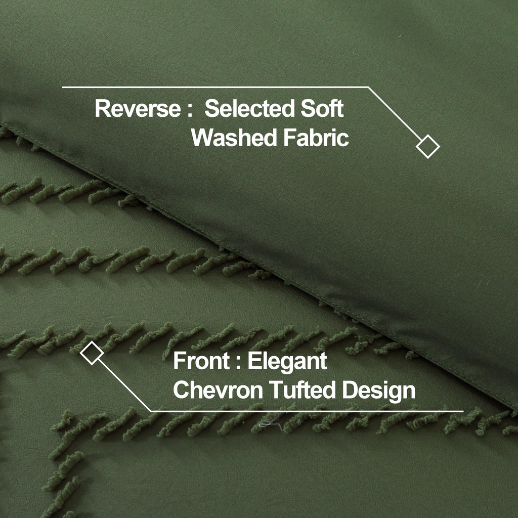 Andency Olive Green Comforter Set Full, Boho Soft Fluffy Warm Lightweight Bedding Comforter Sets For Full Bed, 3 Pieces Chevron Tufted Aesthetic Microfiber Lightweight Comforter Set