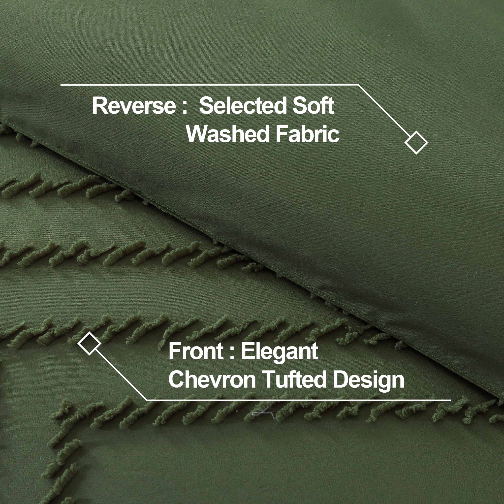 Andency Olive Green Comforter Set King Size, Boho Soft Fluffy Warm Lightweight Bedding Comforter Sets For King Bed, 3 Pieces Chevron Tufted Aesthetic Microfiber Lightweight Comforter Set