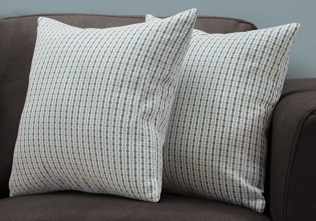 Monarch Specialties I 9231 Pillows, Set of 2, 18 X 18 Square, Insert Included, Decorative Throw, Accent, Sofa, Couch, Bedroom, Polyester, Blue, Grey