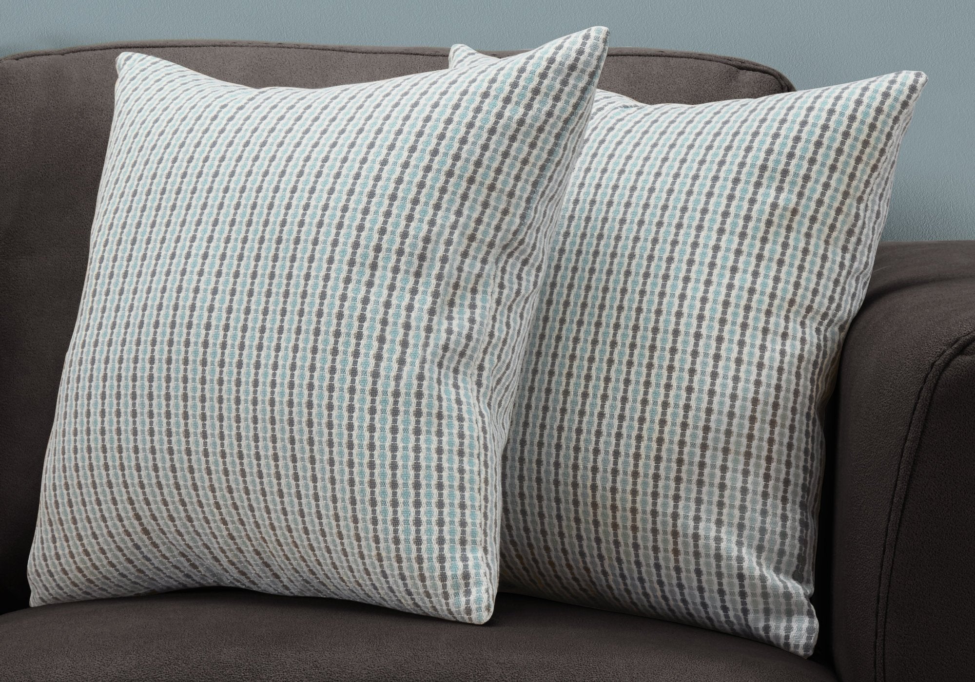 Monarch Specialties I 9231 Pillows, Set of 2, 18 X 18 Square, Insert Included, Decorative Throw, Accent, Sofa, Couch, Bedroom, Polyester, Blue, Grey