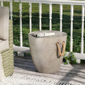 Sunbury Outdoor Side Table Concrete Side Table, 17' H Small Outdoor Side Table End Table For Patio W Hemp Rope, Ceramic Round Coffeetable Accent Table Garden Outdoor Plant Stands