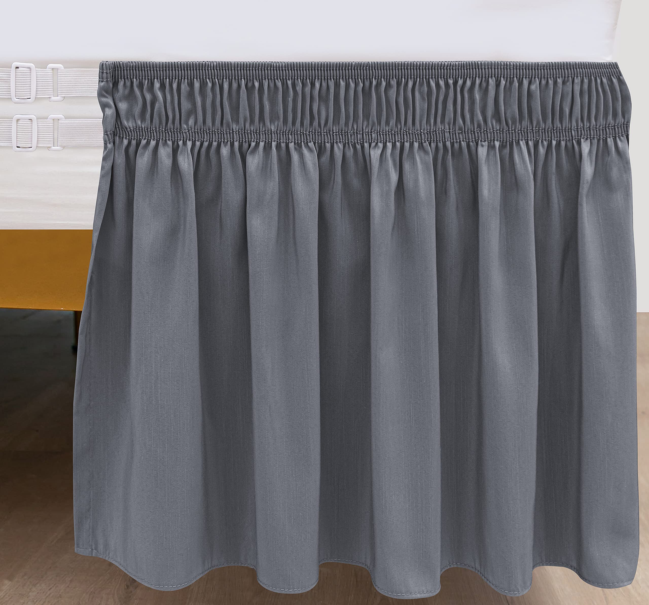 Biscaynebay Wrap Around Bed Skirts With Split Corners For Queen Beds 18' Drop, Dark Grey Elastic Dust Ruffles Easy Fit Wrinkle & Fade Resistant Silky Luxurious Fabric Solid Machine Washable