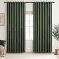 Dark Olive Green Curtains 70 Inch Length Extra Wide Pleated Black Out 96 Inch Long for Living Room, Linen Thick Sliding Glass Do
