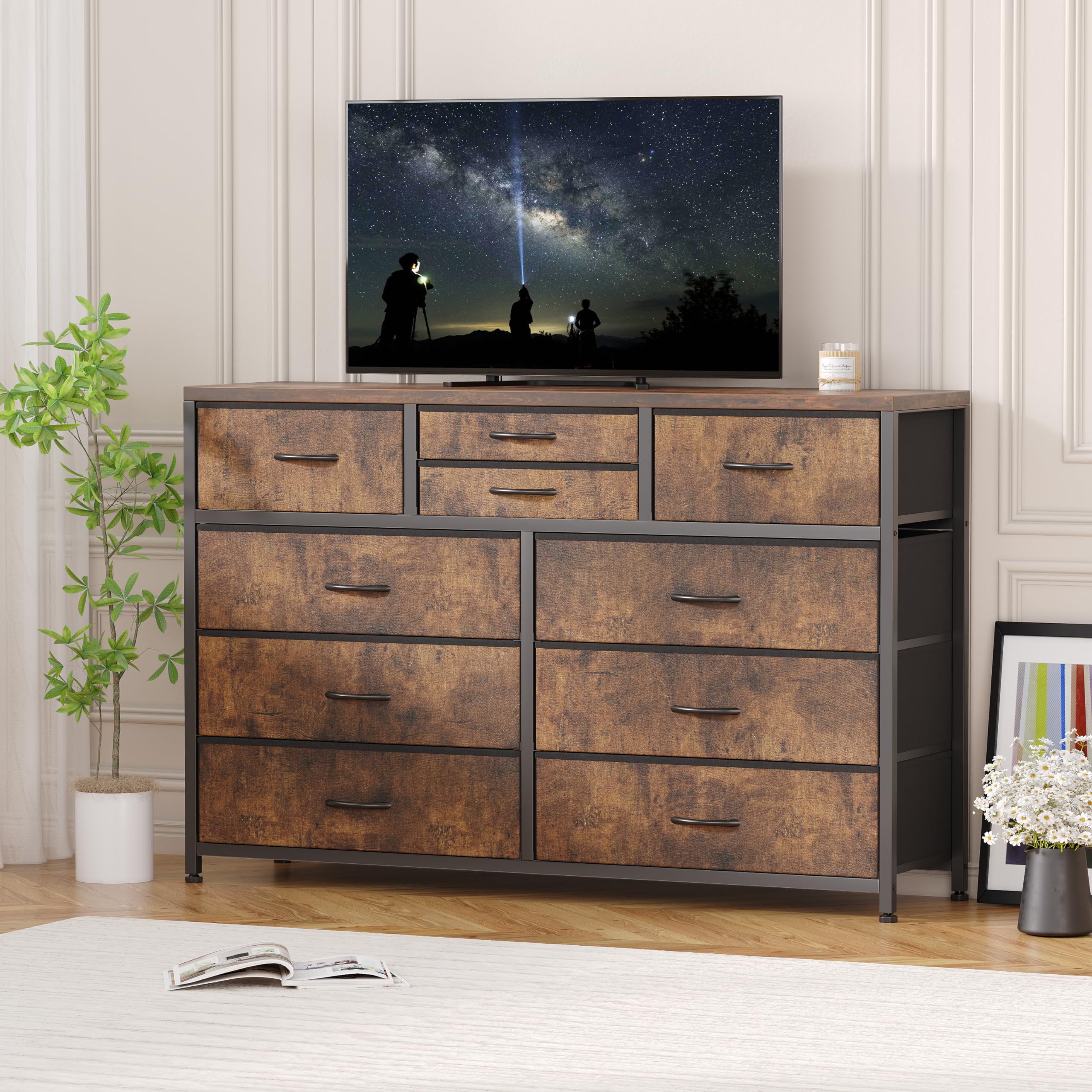 Jojoka Wide 10 Drawer Dresser,TV Stand Entertainment Center Fabric Storage Dressers Drawers for Bedroom, Hallway, Nursery, Close