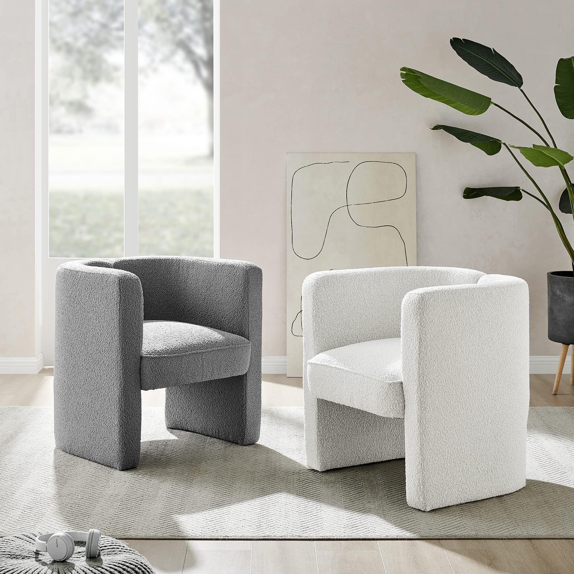 Npd Furniture And More Ariela Fabric Arm, Boucle Beige Accent Chair