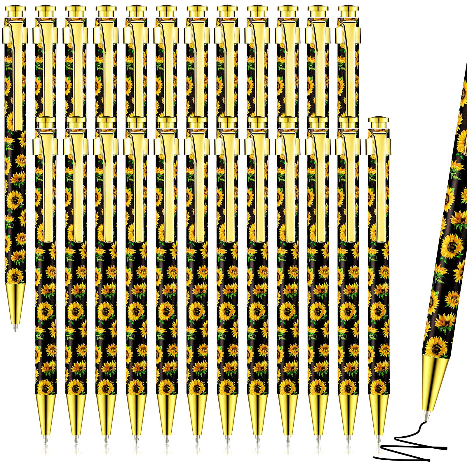 Yexiya 24 Pieces Sunflower Pens Ballpoint Pens Click Ball Pens Reusable Retractable Journaling Pens Sunflower Party Favors Black