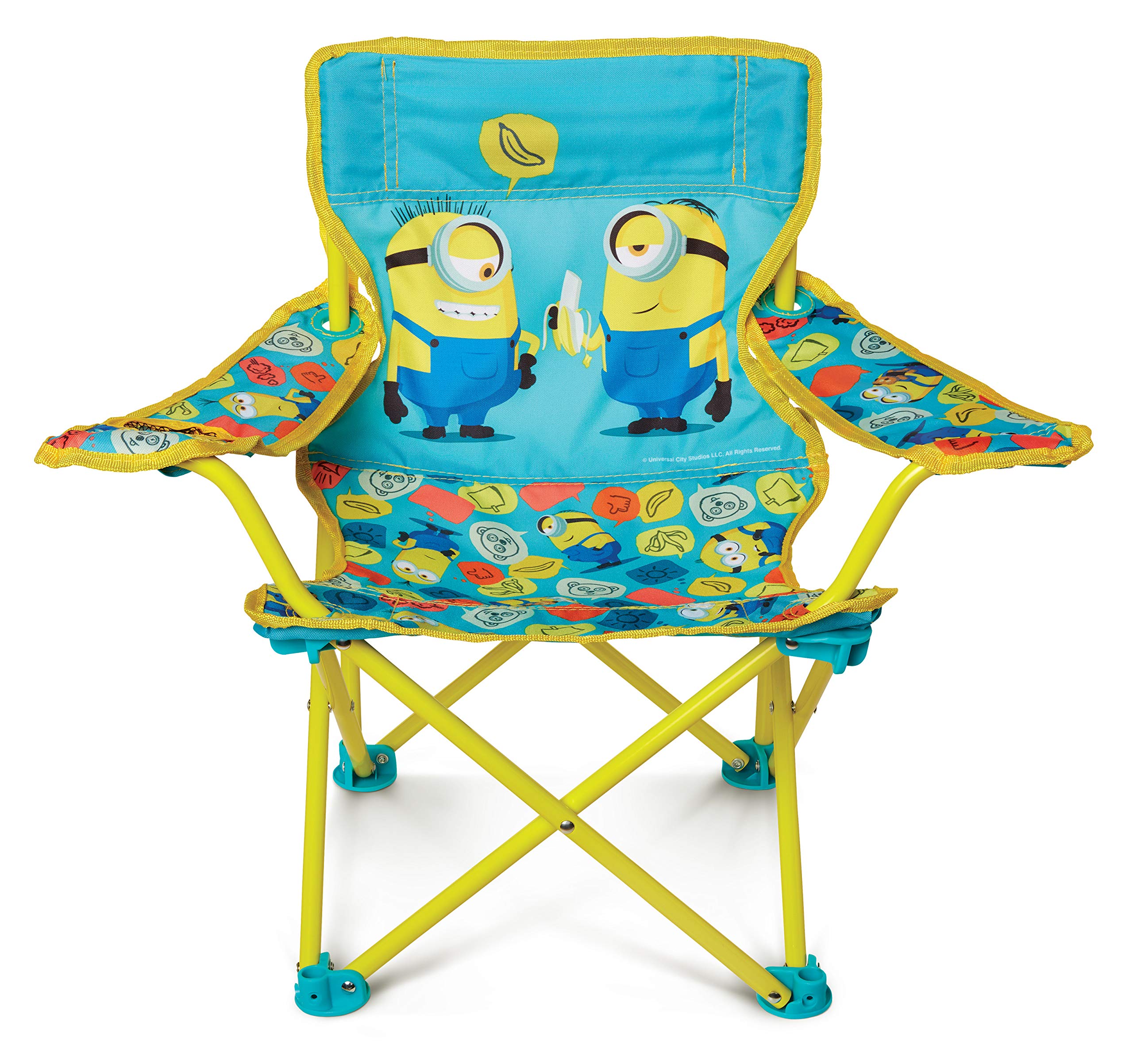 Minions 2 Foldable Camp Chair Fold N Go Chair Sturdy Metal Construction (Easy to Open, Handy Cup Holder, Cleanable Materials, Ca