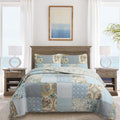 Cozy Line Home Fashions 100% Cotton Classic Patchwork Bedding Quilt Set, Blue Gray Teal Taupe Bohemian Style Reversible Bedsprea