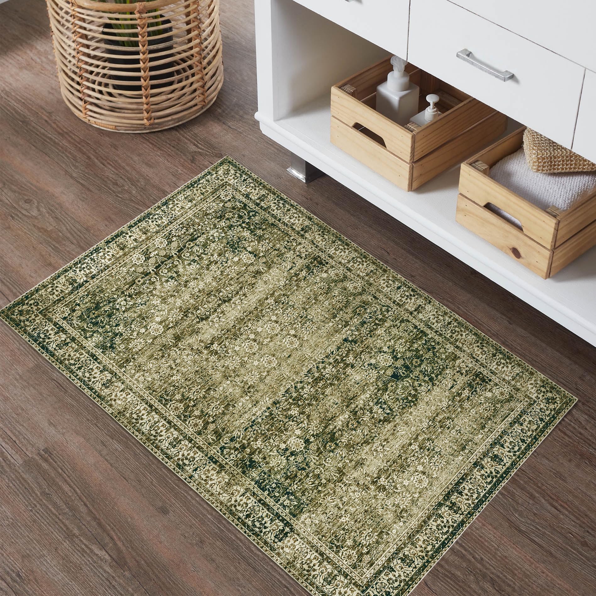BILEEHOME Throw Rugs 2x3,Non Slip Washable Vintage Floral Boho Accent Soft Thin Small Area Rug for Sink Area Bathroom Bedroom 24