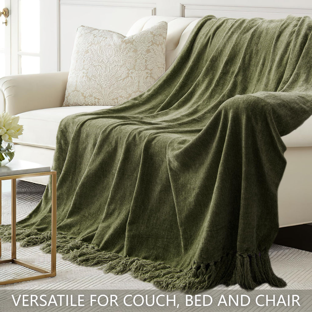 Long Create Chenille Throw Blanket For Couch 60''X 80'' Twin, Soft Cozy Throw Blanket With Fringe Tassel For Bed Sofa Chair, Lig