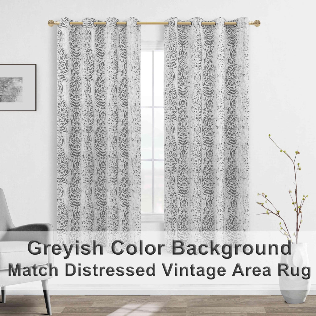 Mrs.Naturall Grey Pattern Curtains 63 Inch Length For Bedroom 2 Panels 50% Blackout Beautiful Paisley Textured Decorative Curtains For Living Room