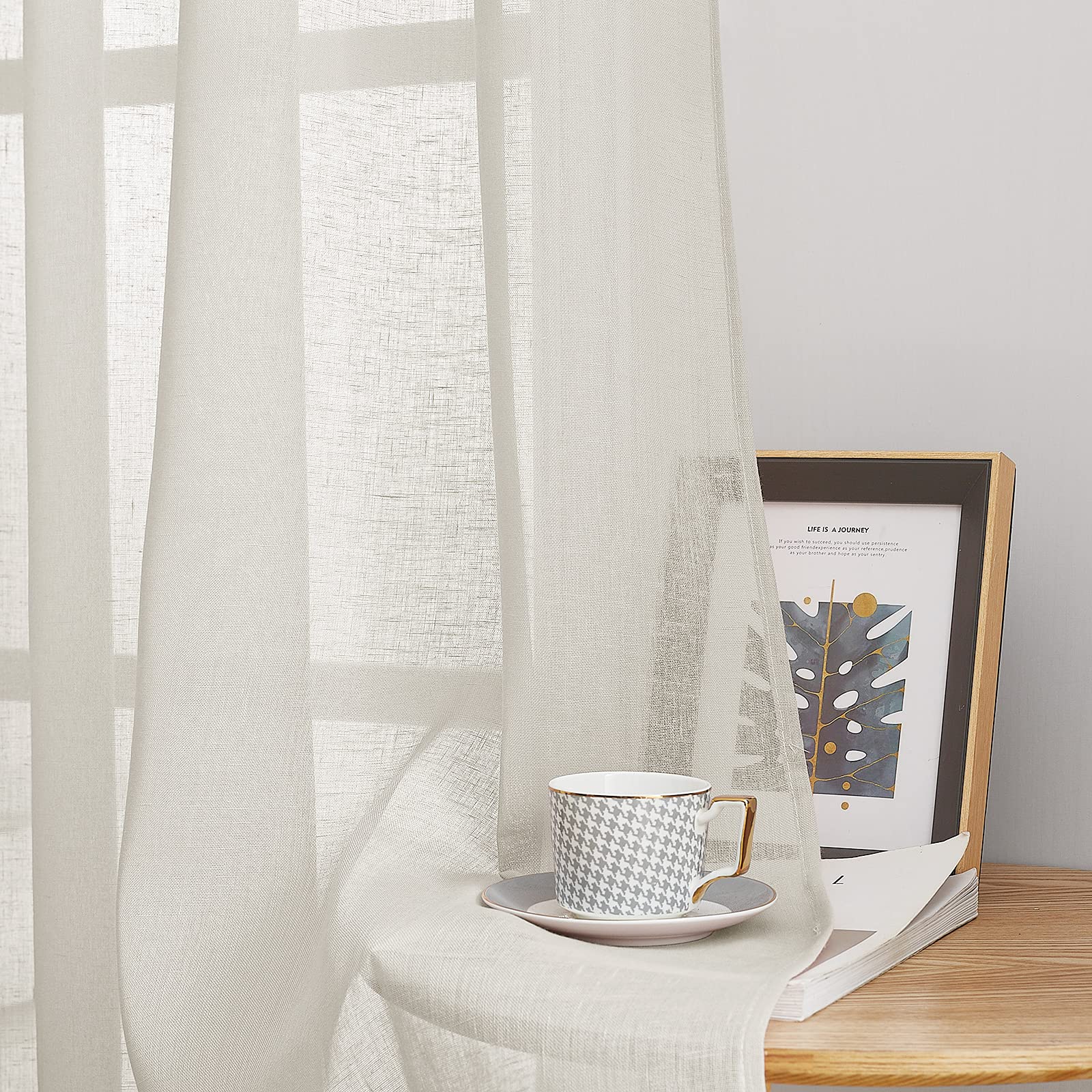 Nicetown Small Window Curtains Semi Sheer Linen Burlap Drapes, Grommet Top Privacy With Light Filtering Panels For Bedroom/Kitch