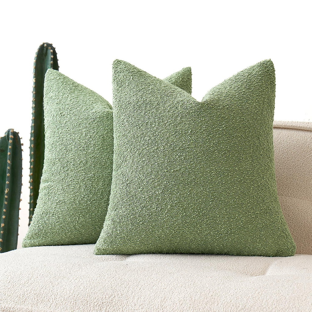 Miulee Set Of 2 Sage Green Throw Pillow Covers 18X18 Inch Decorative Couch Pillow Covers Textured Boucle Accent Solid Spring Pillow Cases Soft For Cushion Chair Sofa Bedroom Livingroom Home Decor
