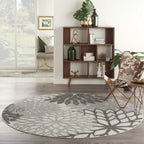 Nourison Aloha Indoor/Outdoor Floral Silver Grey 7'10' X Round Area Rug, (8' Round)