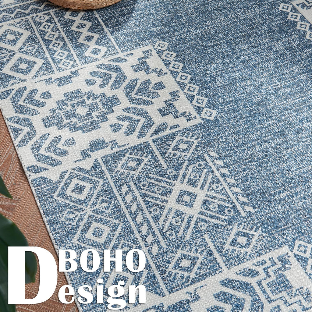 Jinchan Area Rug - 4X6 Ultra-Thin Washable Rug, Vintage Living Room Rug, Boho Rug Geometric, Non-Slip Non-Shedding Carpet For Ki