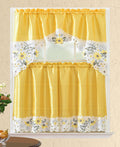 All American Collection Modern Contemporary 3pc Embroidered Home Kitchen Window Treatment Curtain Set (Swag Valance, Yellow Flow