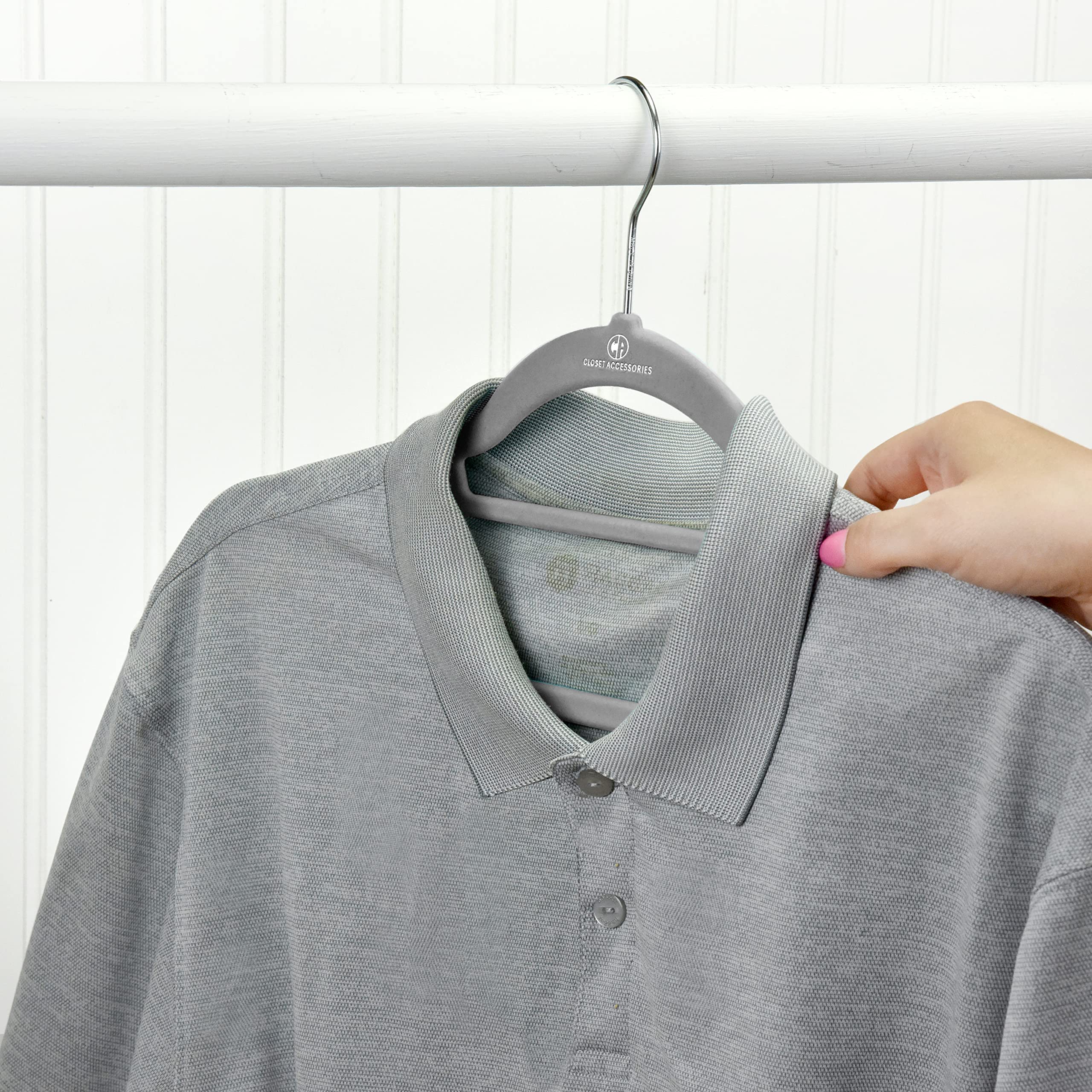 Closet Accessories 50 Pack Velvet Hangers Study Heavy Duty Hangers Including Tie Bar, Notches, And 360 Chrome Hook. (Gray)